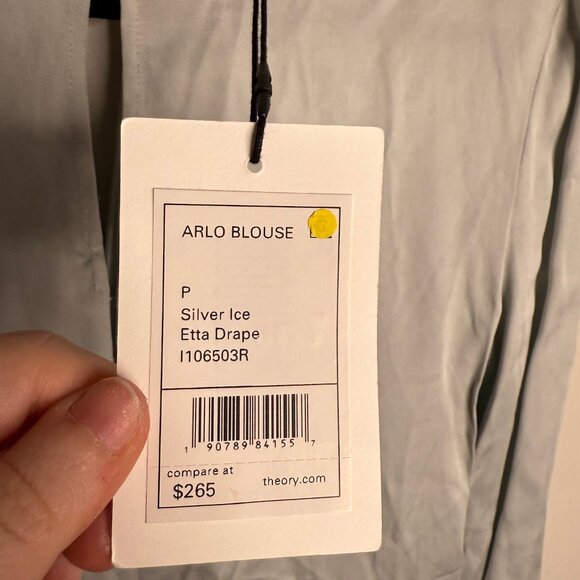 Theory Women's Arlo Long Sleeve Zip Up Back Blouse in Silver Ice - Size S - Picture 4 of 5